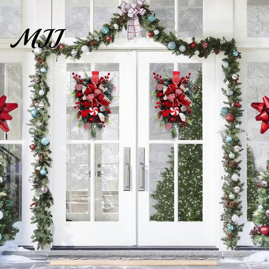 Bedroom Living Room Festive Decor Candy Cane Christmas Teardrop Swag, Red White Striped Peppermint Swag Durable Seasonal Wall Hanging Wreath for Front