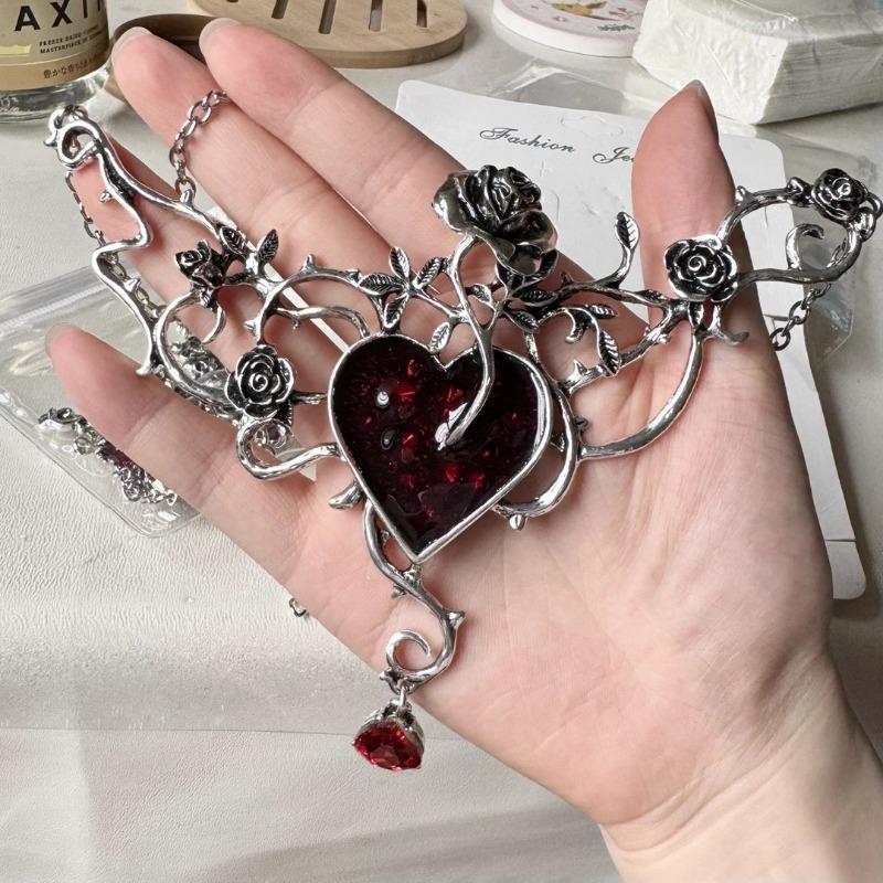 "Roses feed on the heart" New Style Gothic Punk Red Necklace Halloween Rose Necklace