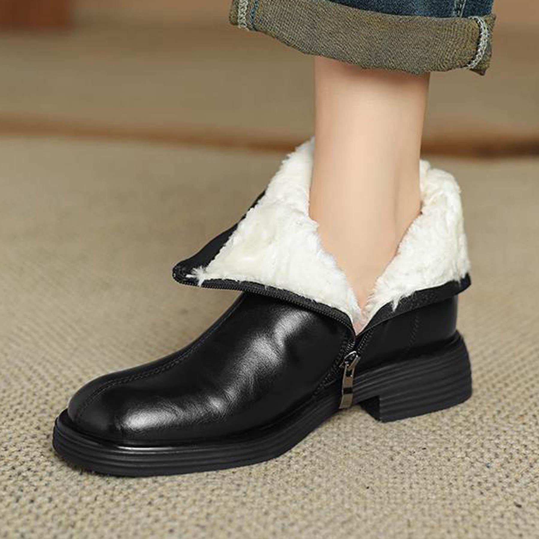 

Krazing Pot Cow Skin Autumn Winter Shoes Med Heels Size 43 Size 42 Round Toe Zipper Retro Fur Keep Warm Ankle Boots 34 чорний