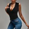 Women's V-Neck Slim Fit Knit Top for Summer Everyday Wear