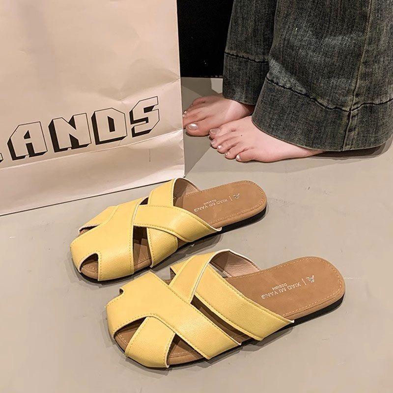 Flat-bottomed bag head cool slippers women's summer wear new hollow hole shoes one foot lazy half slippers
