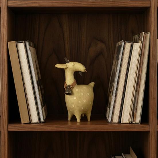 Rustic Fireplace Decor Vintage Goat Figurines with Bell Collar, Farmhouse Animal Desktop Artistic Room Ornaments Statues, Countryside Home Ornament