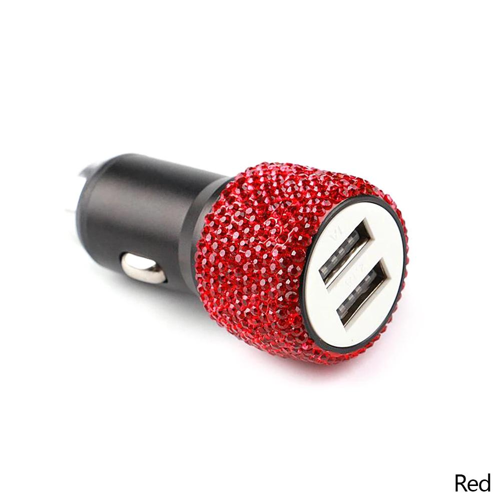 Ładowarka Samochodowa Wysadzana Diamentami Ładowarka Młotek Bezpieczeństwa do Telefonu Samochodowego Podwójne USB Szybkie Ładowanie Diamentowa Ładowarka do Telefonu Samochodowego Ze Stopu Aluminium