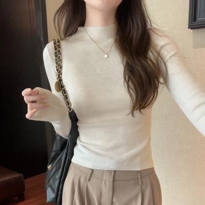 Halbrollkragen T-Shirt Basisshirt für Damen Neu Einfarbig Unterwäsche Herbst und Winter Modischer Langarm Strickpullover