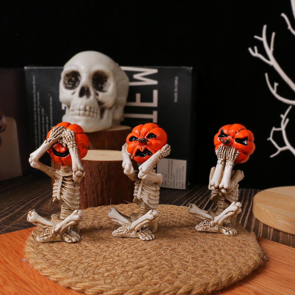 Halloween Pumpkin Skull Statue – Unique Spooky Home Decor Accessory – Frightening Doll for Shelf, Mantle or Entryway Decoration