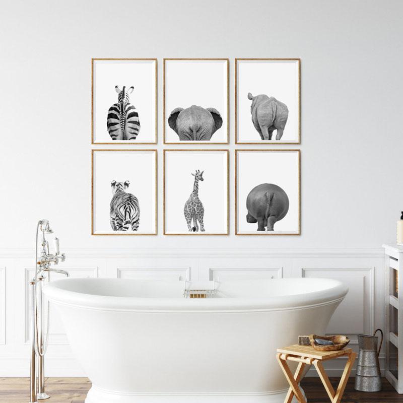Zebra Girafa Elefante Hipopótamo Bunda Arte de Parede Pintura em Tela Pôsteres Nórdicos e Impressões Imagens de Parede para Decoração de Sala de Estar Sem Moldura