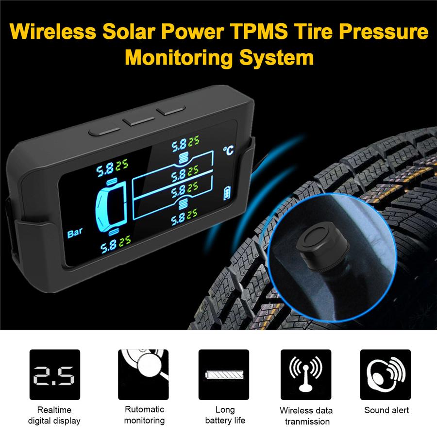 Car Truck TPMS Tire Pressure Monitor System USB/Solar Charging+6 External Sensor