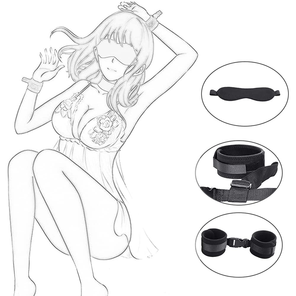 Samcos SM Restraints Eye Mask with Collar and Back Cuffs Both Hands Adult SM Cosplay 2-Piece Set, Restrained, Unisex, Toys, (Black)