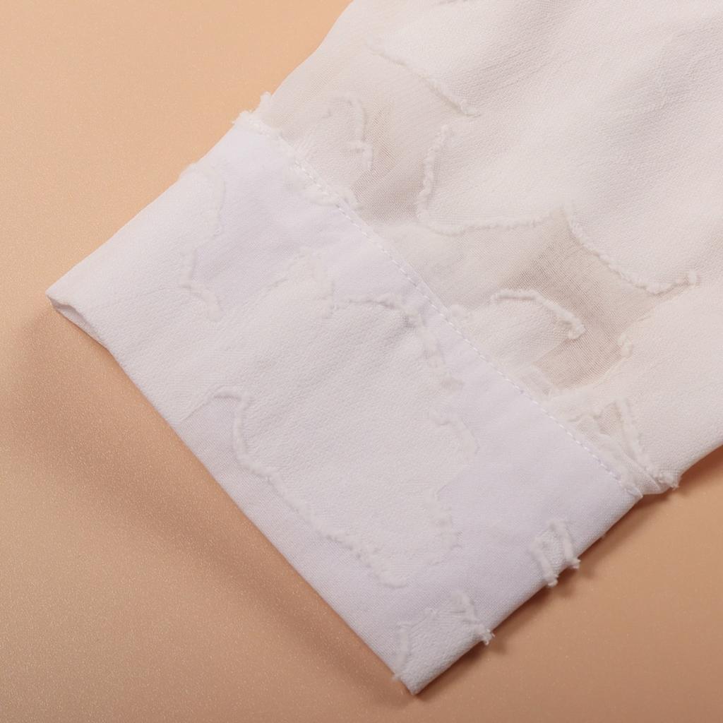 Luxurious Jacquard Sheer Blouse - Stylish Button-down with Elegant Long Sleeves - Perfect for Spring and Fall Closets!