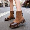 Retro Style Martin Boots for Women Show Long Legs, Zipper, Thin Boots, Velvet Cotton Boots, Brown Thick-soled Small Short Boots.
