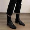 Mode Vintage Kamelie Goldene Schnalle Strick Dehnbare Sockenstiefel Damen Quadratische Zehenpartie Mittelhoher Blockabsatz