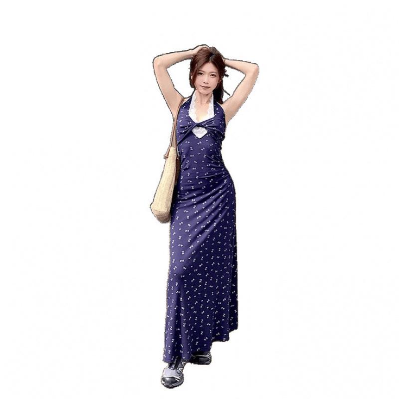 Floral Twisted Lace Halter Maxi Dress for Summer 2025