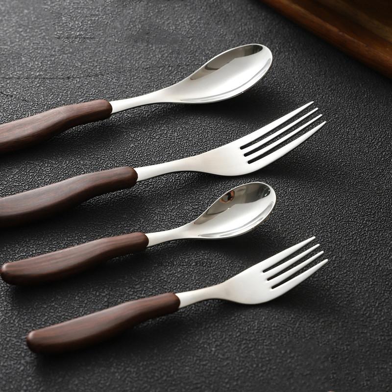 2pcs/304 Stainless Steel Dinner Fork and Spoon Set Children's Safety Soup Spoon Italian Pasta Fork High-quality Fruit Fork Spoon