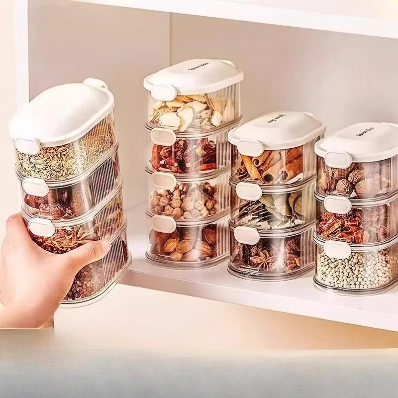 

Spice Storage Box Sichuan Pepper and Star Anise Storage Box Seasonings and Condiments Sealed Jar Compartments Box The third floor білий