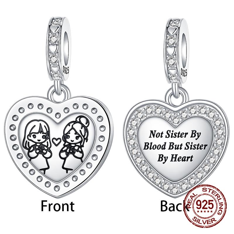 Double Sided Heart Sisters Charm Copper Tree Of Life Family Dangle Pendant Fit Bracelet Necklace Diy Jewelry