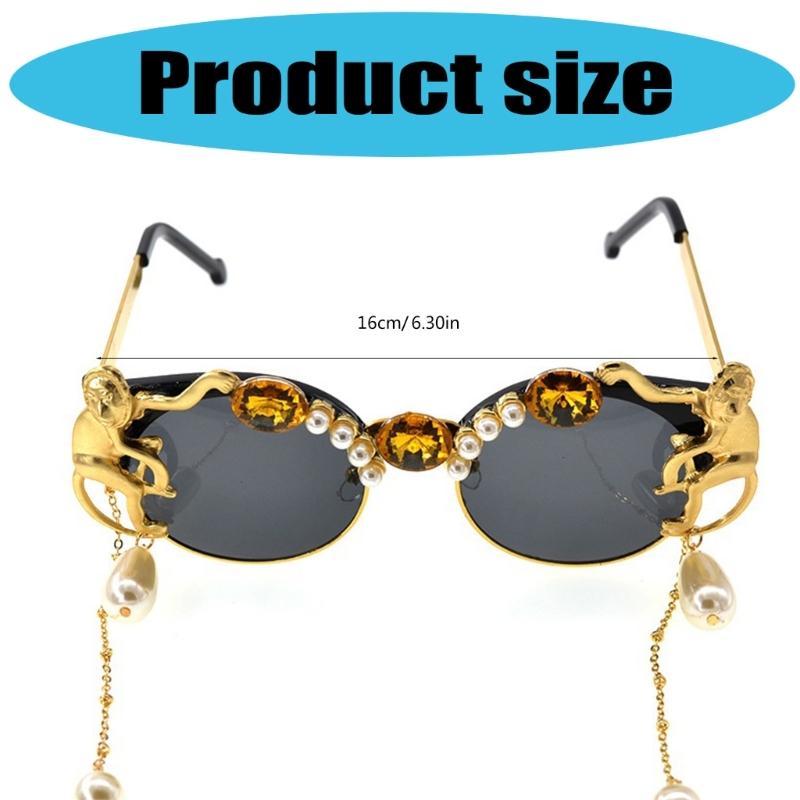 Lunettes de soleil à chaîne perles baroques avec protection solaire pour femmes à la mode Styles uniques Tout assortiment Lunettes d'extérieur