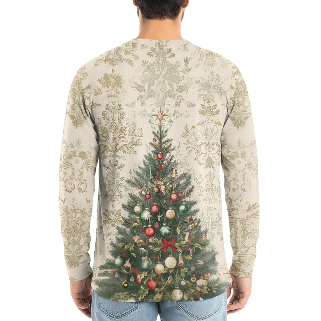 Men's Fashion Printed Round Neck Long Sleeve Bottoming Shirt Top