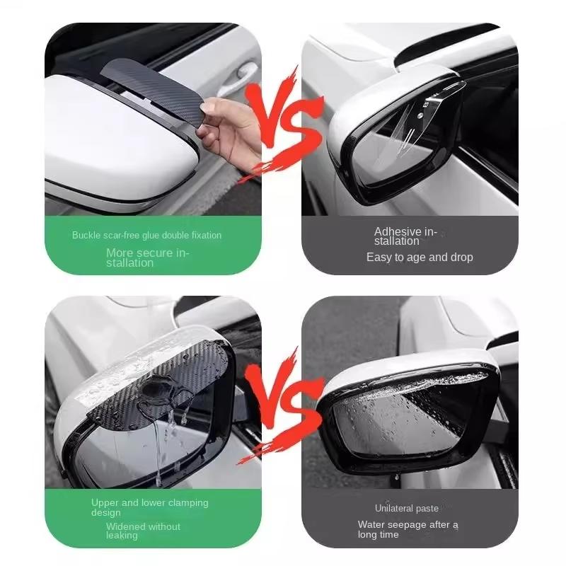 A Pair Car Rearview Mirror Rain Eyebrow Carbon Fiber Pattern Rain Shield Sun Shade Vision Protector for Auto Mirror Accessories