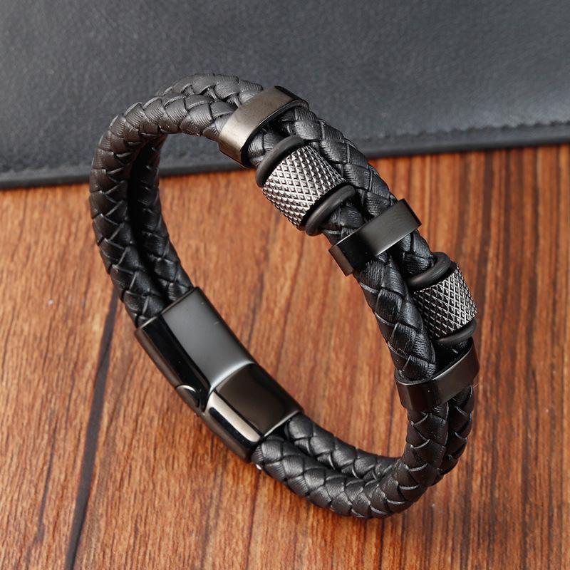 2026 Cowhide Bracelet, Men s Multi-layer Genuine Leather Woven Bracelet, Handmade Leather Bracelet. 19CM