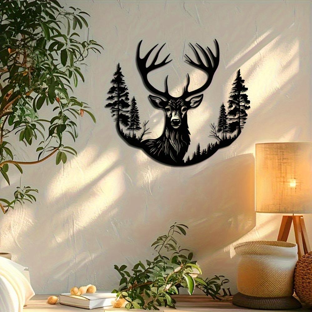 Metal Deer Antler Wall Art, Laser Cut Deer Head Silhouette, Home Decor Metal Cutout, Unique Rustic Ornament