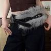 Spicy Girl Style Leather Fur Belt Punk Y2K Plush Waist Belt Fashion Furry Waistband  Daily