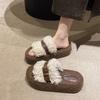 Lamb wool thick-soled fluffy slippers outer wear 2025 autumn and winter new one-word belt buckle home plush cotton slippers women