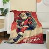 Vintage Santa Claus with Gift Sack Merry Christmas Blanket Retro Snow Soft Cozy Throw Blanket for Couch Bed Perfect Holiday Gift