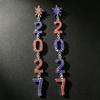2027 Shiny Full Crystal Inlay Rhinestone Dangle Earrings Sparkly Cute Fashion Jewelry for Teen Girls School Daily Wear