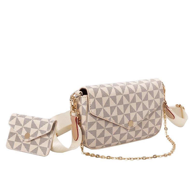 

Niche design women s bag printed plaid chain small square bag spring and summer versatile two-piece set small bag single shoulder messenger bag
