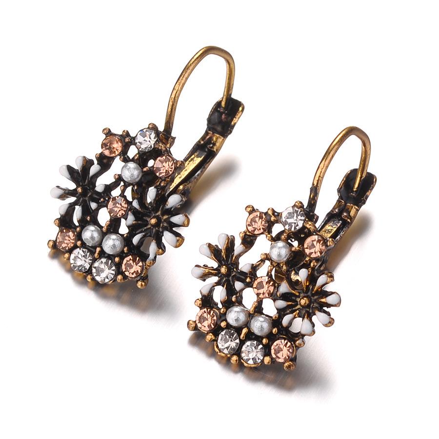 European  American Rhinestone Crystal Retro Flower Ring Alloy
