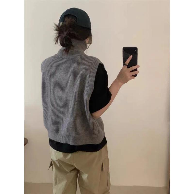 Dámská pletená kardiganová vesta na podzim a zimu s dvojitým zipem