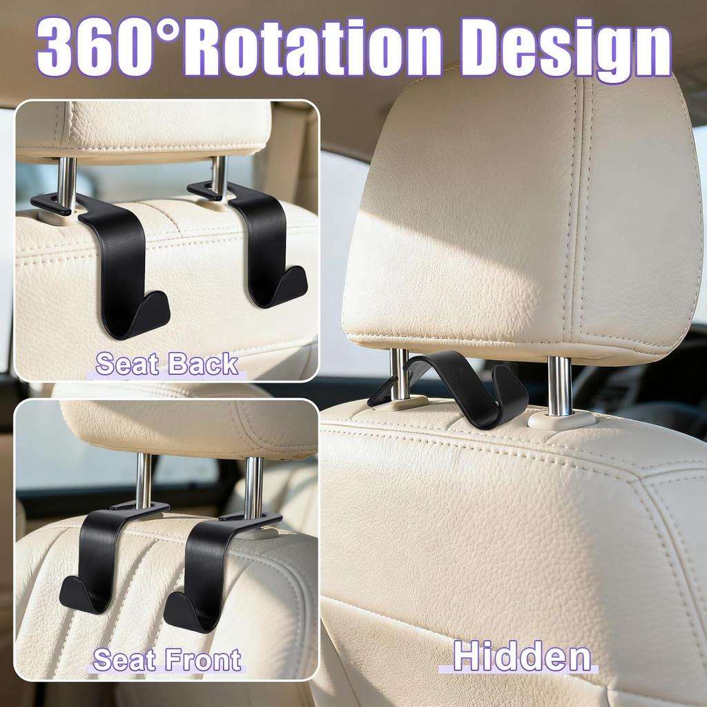 6 Pack Car Seat Headrest Hooks, Back Seat Purse Hanger Holder Hook, Universal Storage Organizer For Handbag Grocery Bags Coats, Car Accessories For