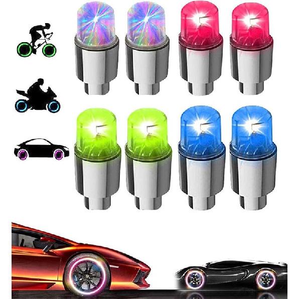 4 Pack LED Valve Stem Caps Lights for Car Tires Wheel Assemblies Auto Motion Light up in Dark Air Neon Bicycle Motorcycle Tyre Bike Truck Golf Cart