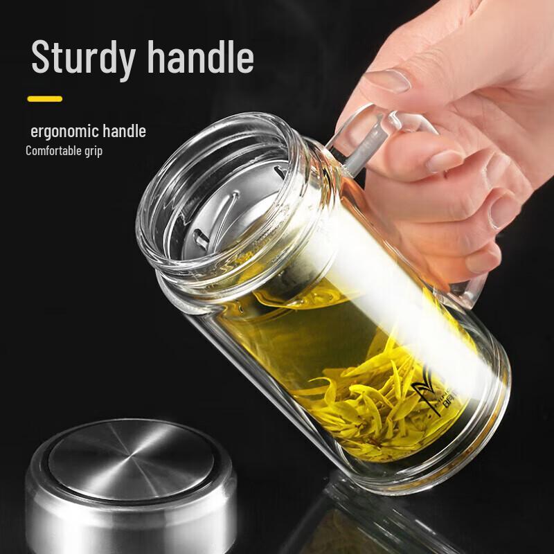 MINGHUI 370ml Double-Wall Borosilicate Glass Office Mug