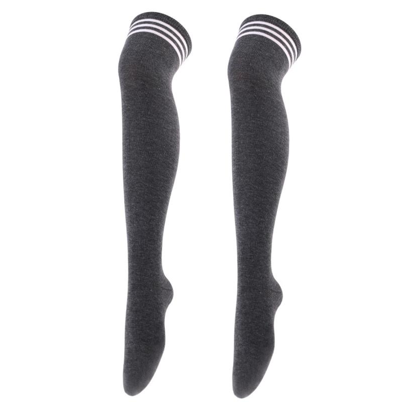 Women Over Knee Thigh High Socks Academic Style Black White Striped Long Socks Over The Knee Stockings For Ladies Girls WarmKnee