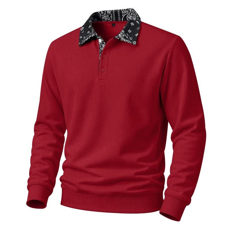 Mens Casual Fleece Lined Polo Sweatshirt Color Block Button Collar