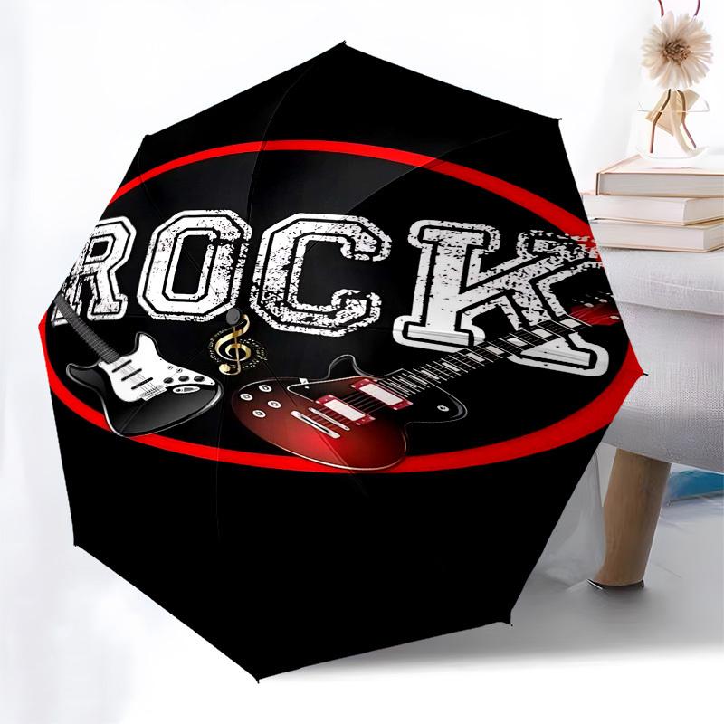 1pc ROCK GUITAROpen/Close Umbrella-Windproof, Compact Travel Umbrella, Sturdy 8-Rib Shaft, Outdoor Accessory1178