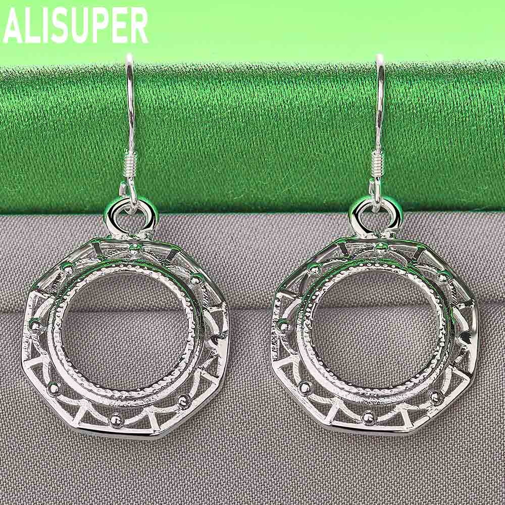 925 Sterling Silver Vintage Octagonal Openwork Earrings - Stylish Evening Jewelry