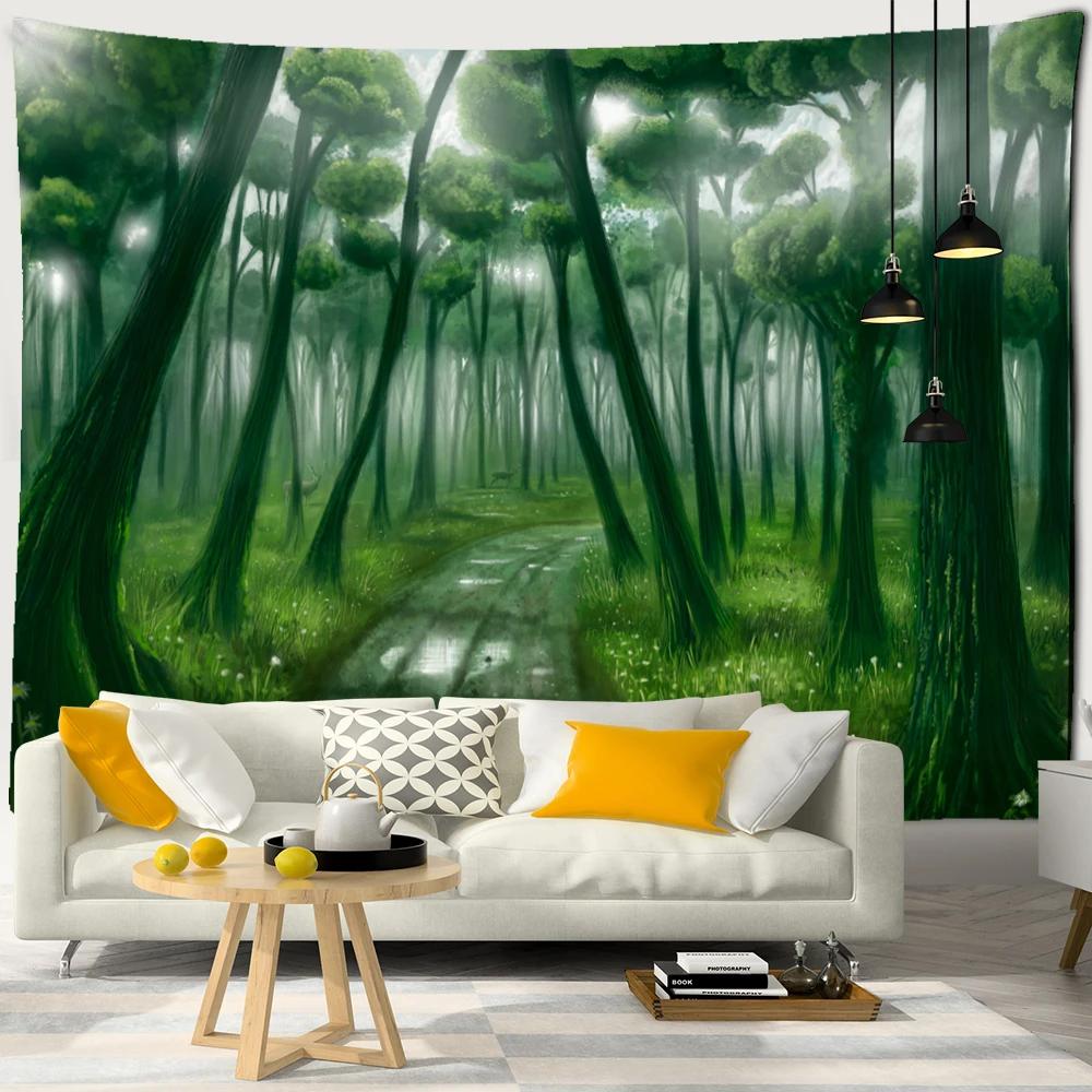 Mountain Sea Jungle Tapestry Wall Hanging Bohemian Nature Landscape Psychedelic Beautiful Home Decor Background Cloth
