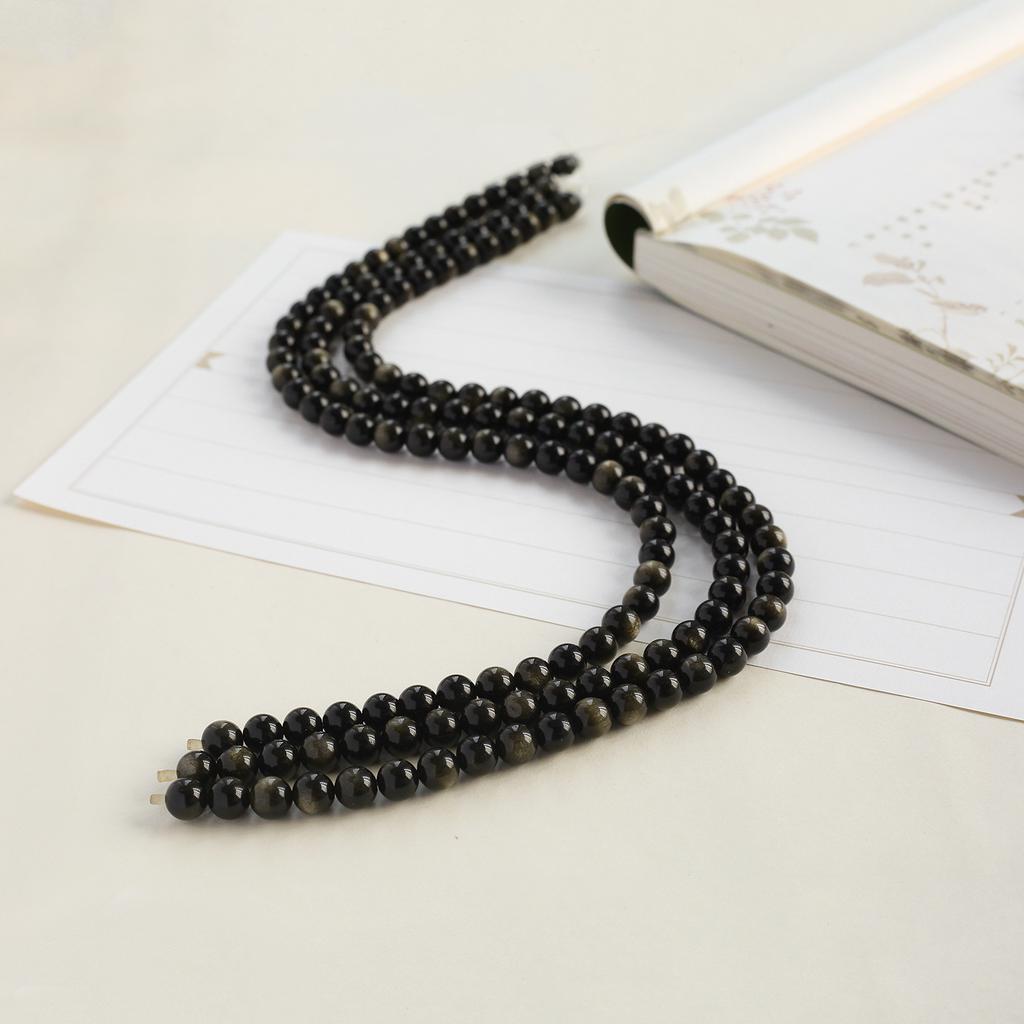 Natural Crystal Obsidian High-Quality Bracelet, Handmade Jewelry Accessories, Loose Bead Material, Long String Bracelet.