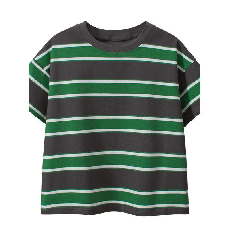 Children's Striped Short-Sleeve T-Shirt for Older Kids, European and American Style, Summer Korean Version, Loose Fit for Boys and Girls