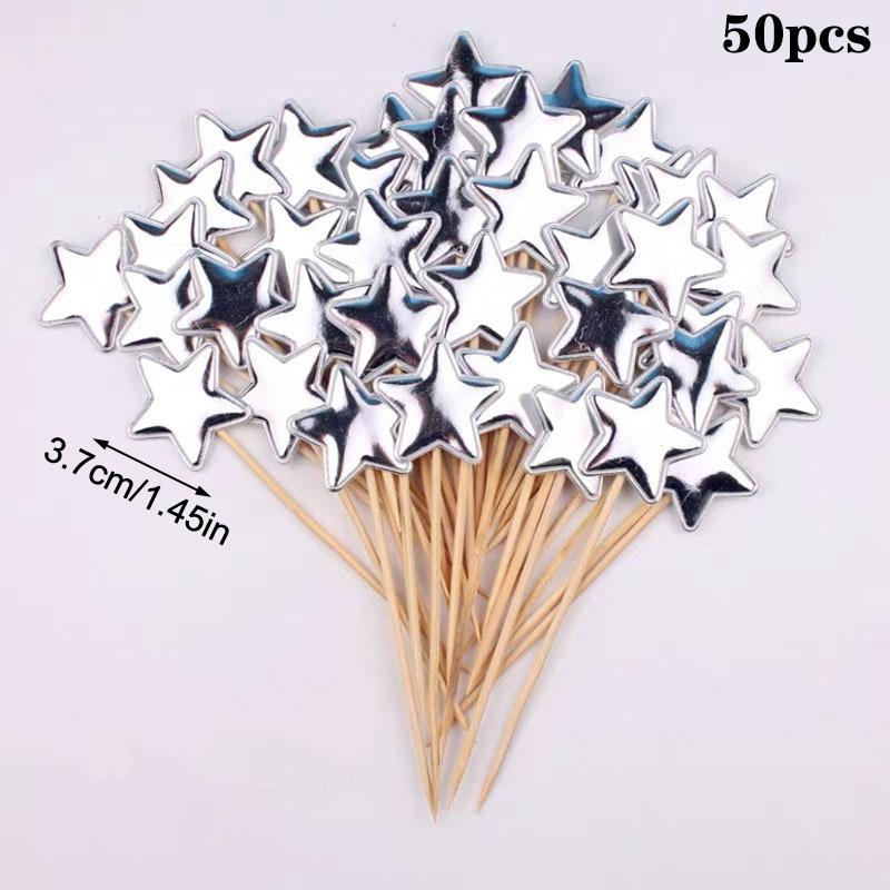 

50 Pcs/Pack Pu Glossy Card Insertion Weddings Birthday Parties Dessert Tables Baking Accessories Bamboo Sticks Cute