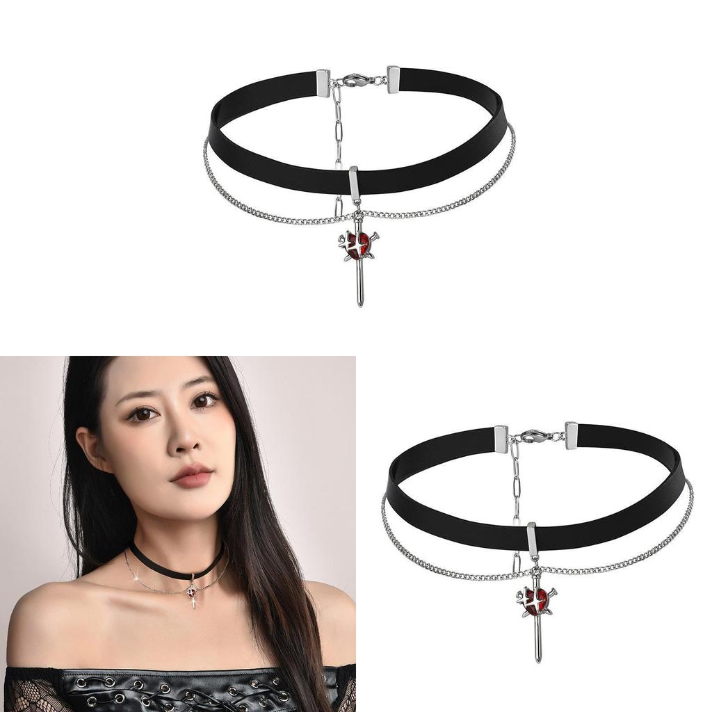 Gothic Night Choker Necklace With Pendant And Eightpointed Star For Women