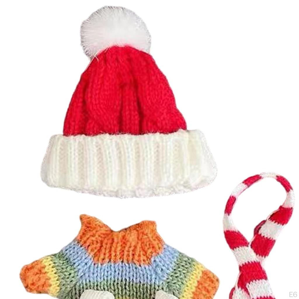 Doll Clothes Sweater Photo Props Detachable Cute Scarf Hat for 6.69inch Green stripe