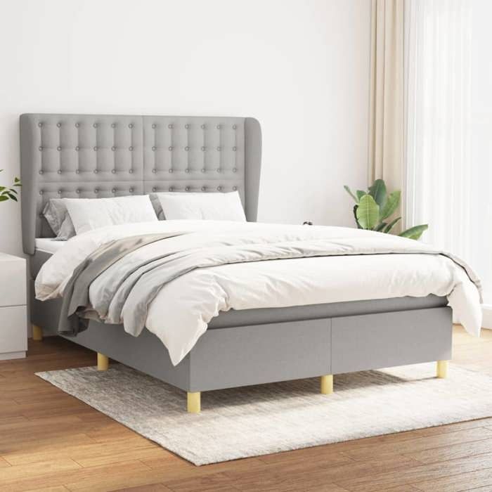 Maison Exclusive - Sommier à lattes de lit avec matelas Gris clair 140x200cm Tissu
