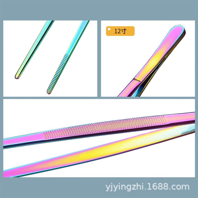 12Inch Kitchen Tongs Stainless Steel Culinary Precision Tweezer Cooking Tongs for Barbecue Food Tongs Thickened Daily Clamp Tool