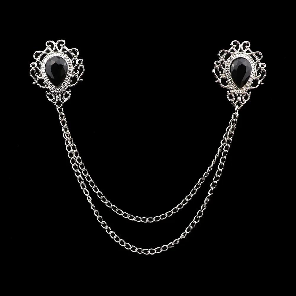 

Брошь со стразами в стиле ретро, ​​костюмная рубашка, цепочка с кисточками, булавка на лацкане, женские и мужские украшения, сплав, брошь на воротнике