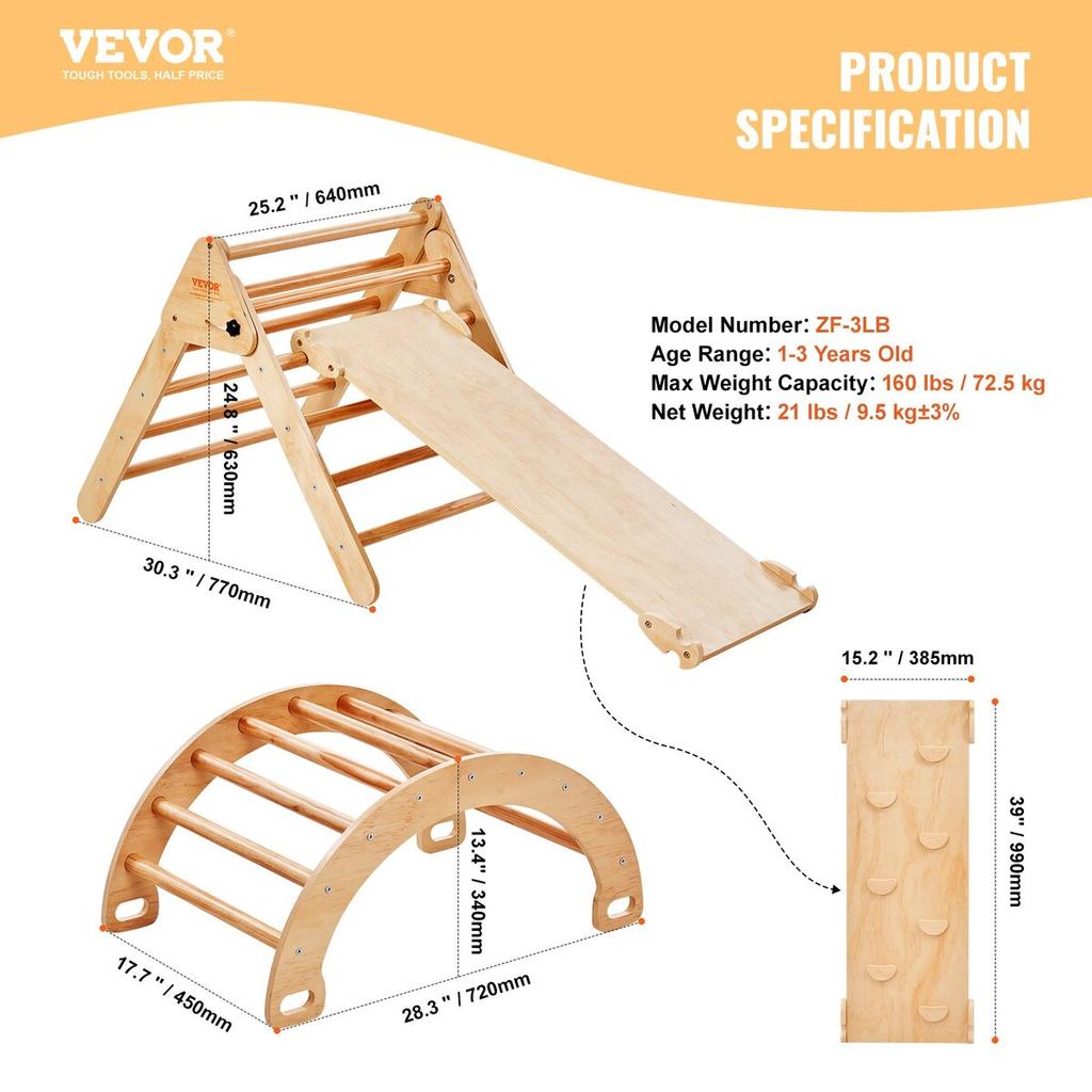 Pikler Dreieck Set 5in1 Montessori Kletterspielzeug für Kleinkinder Groß Holz