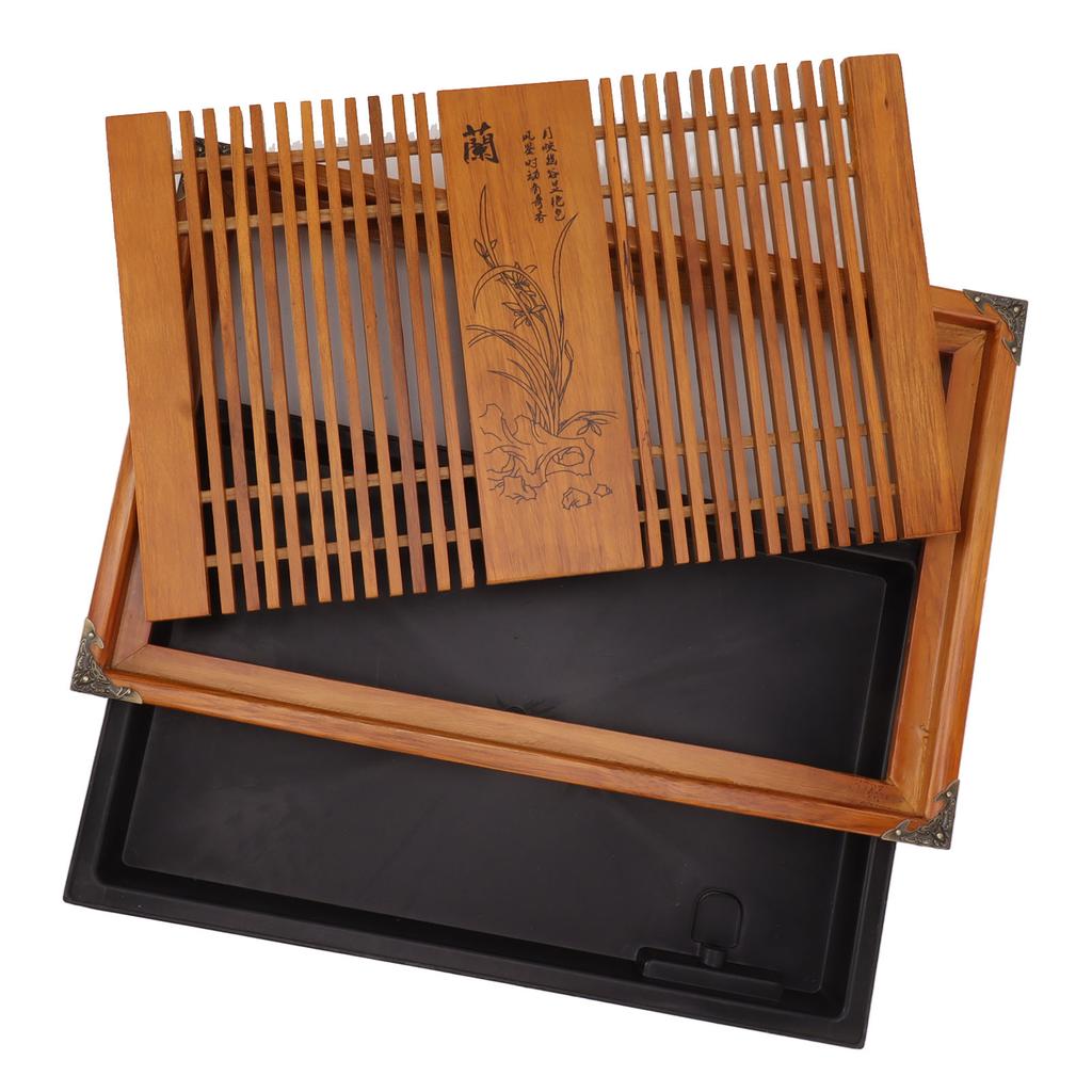 Kungfu Tea Tray Chinese Gongfu Tea Tray Drainage Water Storage Wood Tea Table with Drain Pipe