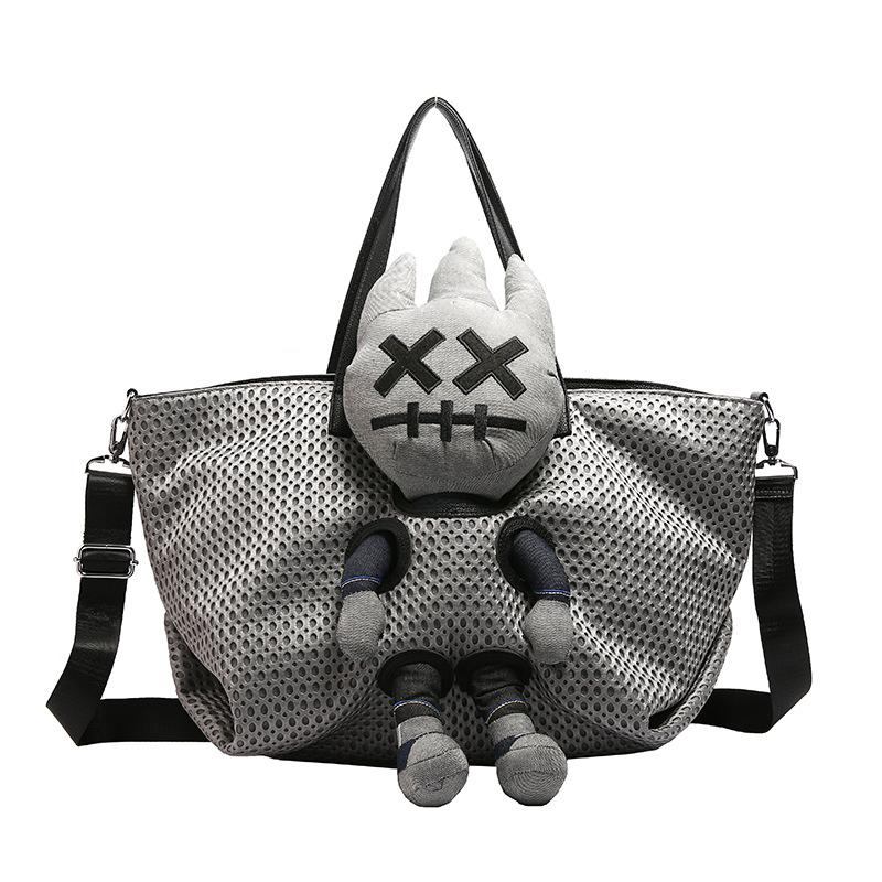 Travel Bag Large Capacity Mesh Fashion Doll Shoulder Bag Personality Hot Girl Casual Crossbody Bag Women's Tote Large Bag